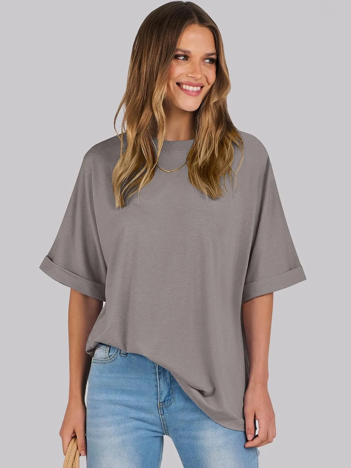 ANRABESS Womens Tops Oversized T Shirts Short Sleeve Crewneck Summer Casual Loose Basic Tee Shirt 2025 Trendy Fashion Clothes