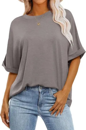 ANRABESS Womens Tops Oversized T Shirts Short Sleeve Crewneck Summer Casual Loose Basic Tee Shirt 2025 Trendy Fashion Clothes