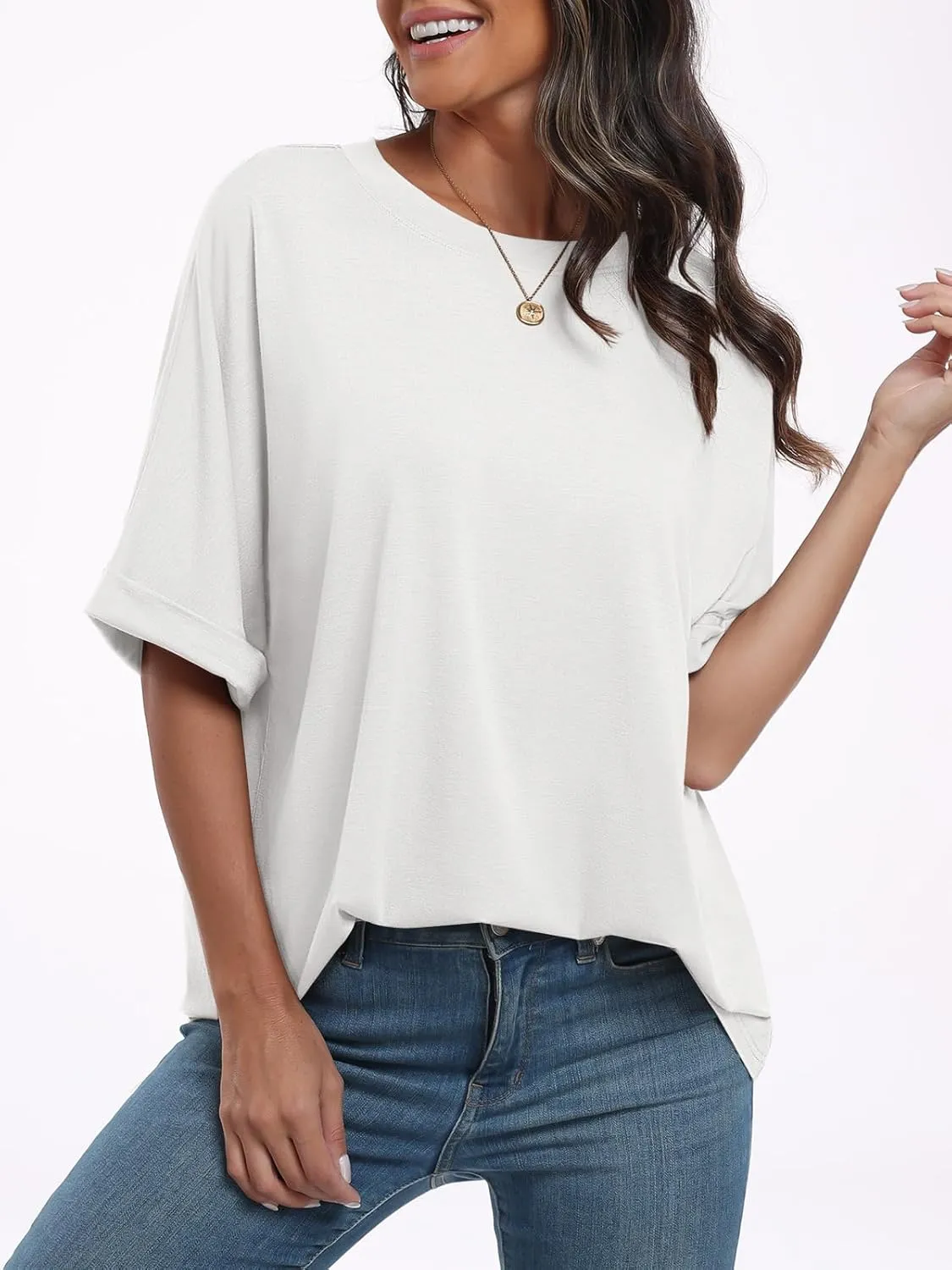 ANRABESS Womens Tops Oversized T Shirts Short Sleeve Crewneck Summer Casual Loose Basic Tee Shirt 2025 Trendy Fashion Clothes