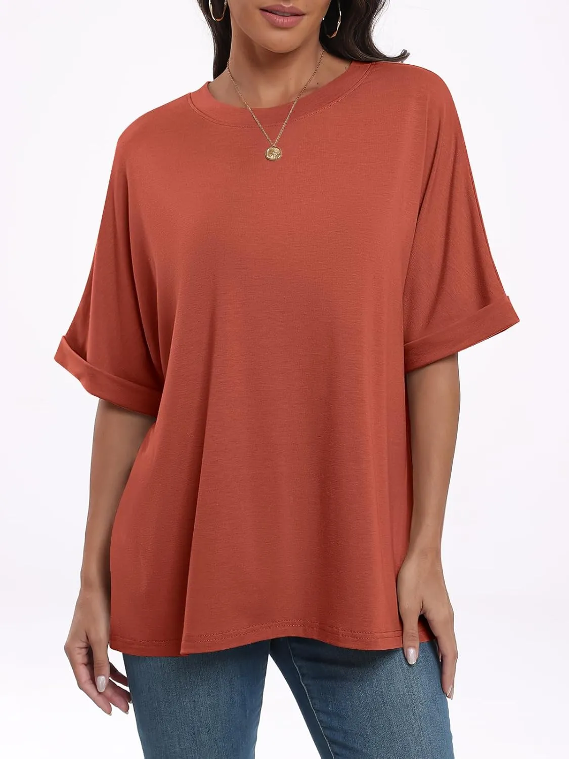 ANRABESS Womens Tops Oversized T Shirts Short Sleeve Crewneck Summer Casual Loose Basic Tee Shirt 2025 Trendy Fashion Clothes