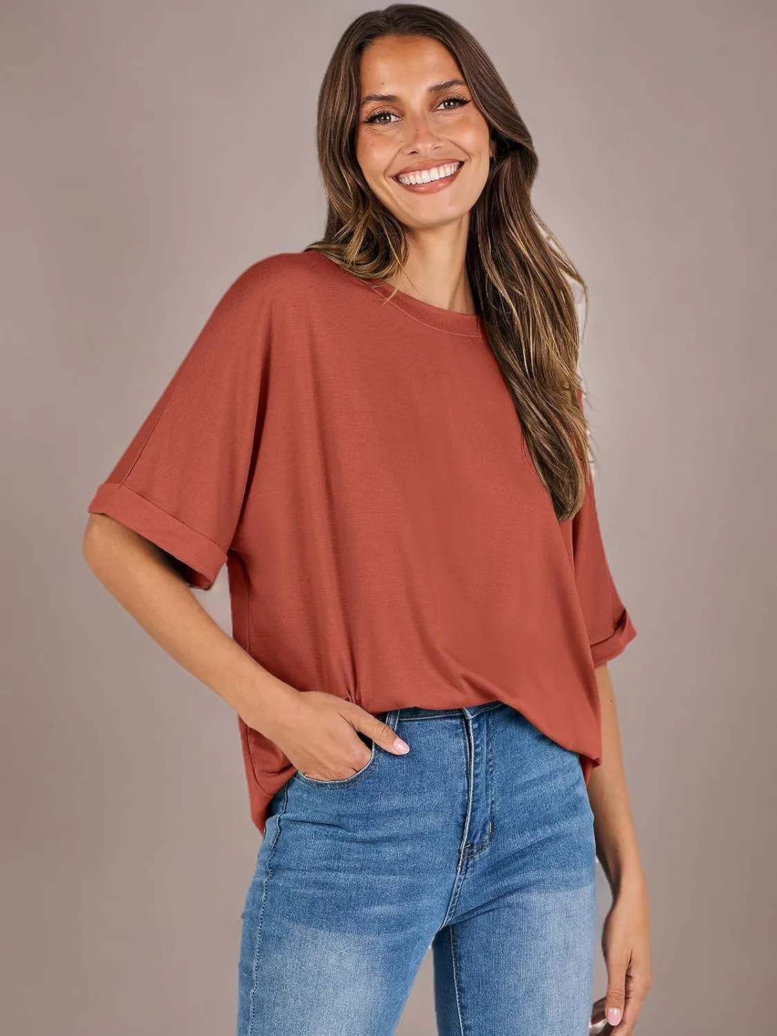 ANRABESS Womens Tops Oversized T Shirts Short Sleeve Crewneck Summer Casual Loose Basic Tee Shirt 2025 Trendy Fashion Clothes