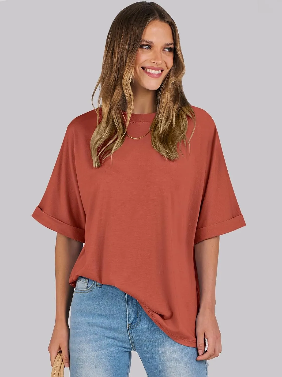 ANRABESS Womens Tops Oversized T Shirts Short Sleeve Crewneck Summer Casual Loose Basic Tee Shirt 2025 Trendy Fashion Clothes