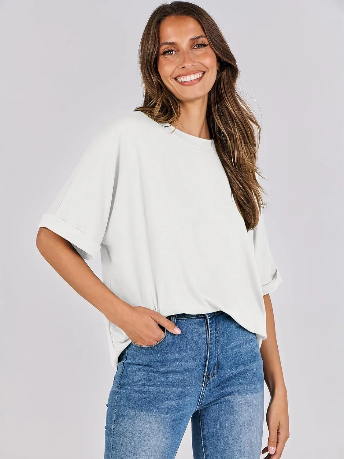 ANRABESS Womens Tops Oversized T Shirts Short Sleeve Crewneck Summer Casual Loose Basic Tee Shirt 2025 Trendy Fashion Clothes
