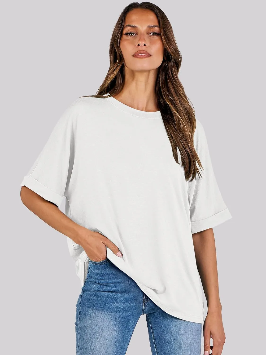 ANRABESS Womens Tops Oversized T Shirts Short Sleeve Crewneck Summer Casual Loose Basic Tee Shirt 2025 Trendy Fashion Clothes