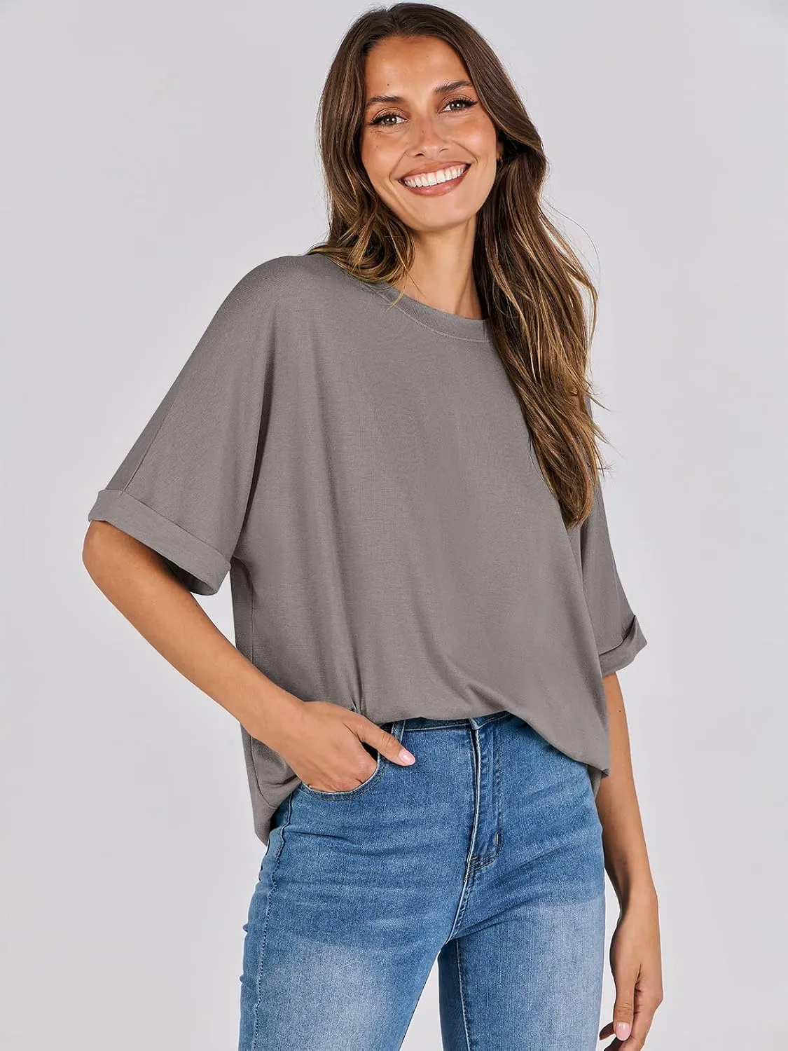 ANRABESS Womens Tops Oversized T Shirts Short Sleeve Crewneck Summer Casual Loose Basic Tee Shirt 2025 Trendy Fashion Clothes