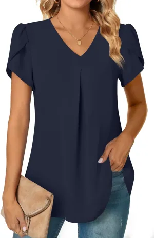 Anyally Women's Plus Size Summer Tunic Tops Dressy Casual Chiffon Blouses Short Sleeve T-Shirts for Leggings