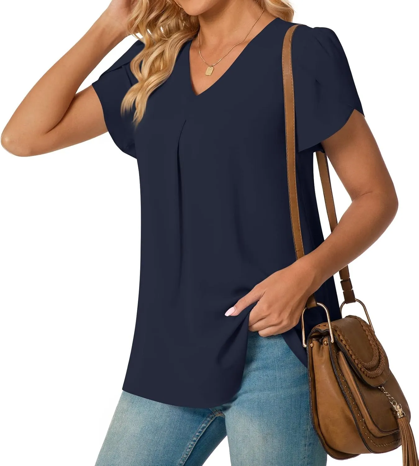 Anyally Women's Plus Size Summer Tunic Tops Dressy Casual Chiffon Blouses Short Sleeve T-Shirts for Leggings
