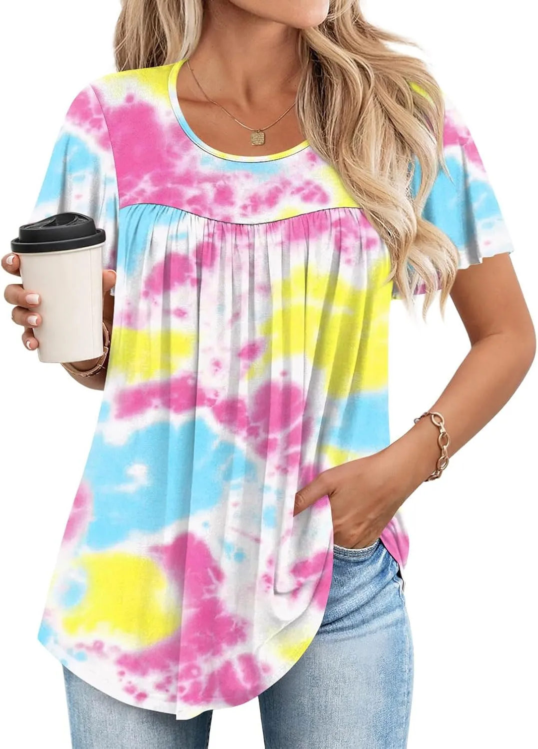 Anymiss 2025 Womens Spring Tunic Tops Summer Casual Dressy Short Sleeve Loose Fit T Shirts M-3X