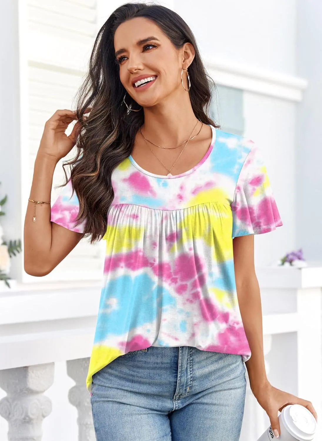 Anymiss 2025 Womens Spring Tunic Tops Summer Casual Dressy Short Sleeve Loose Fit T Shirts M-3X