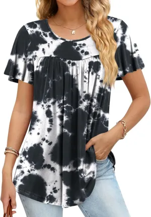 Anymiss 2025 Womens Spring Tunic Tops Summer Casual Dressy Short Sleeve Loose Fit T Shirts M-3X
