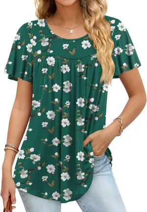 Anymiss 2025 Womens Spring Tunic Tops Summer Casual Dressy Short Sleeve Loose Fit T Shirts M-3X