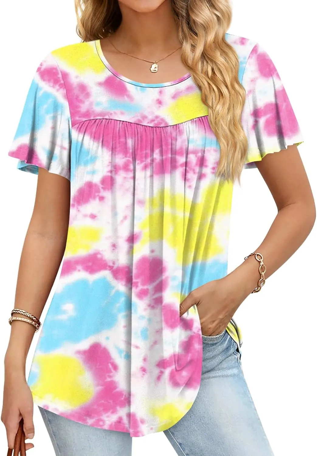 Anymiss 2025 Womens Spring Tunic Tops Summer Casual Dressy Short Sleeve Loose Fit T Shirts M-3X