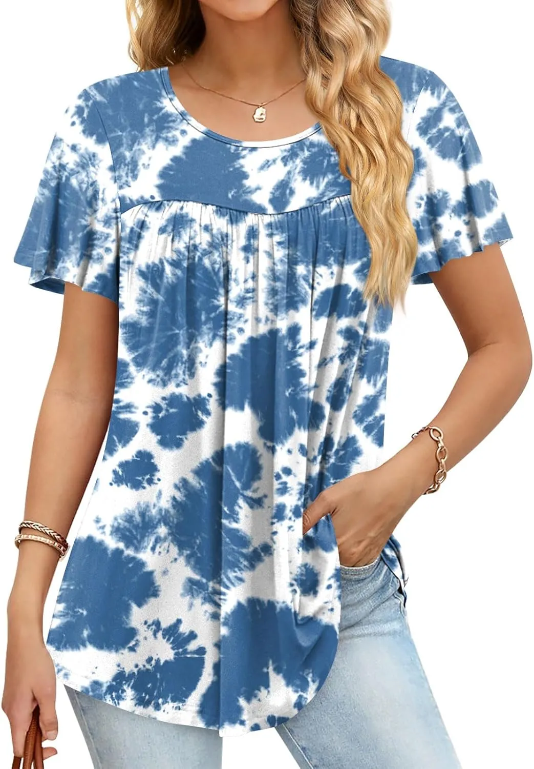 Anymiss 2025 Womens Spring Tunic Tops Summer Casual Dressy Short Sleeve Loose Fit T Shirts M-3X