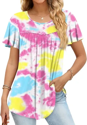 Anymiss 2025 Womens Spring Tunic Tops Summer Casual Dressy Short Sleeve Loose Fit T Shirts M-3X