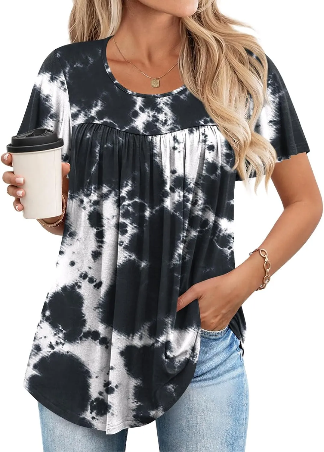 Anymiss 2025 Womens Spring Tunic Tops Summer Casual Dressy Short Sleeve Loose Fit T Shirts M-3X