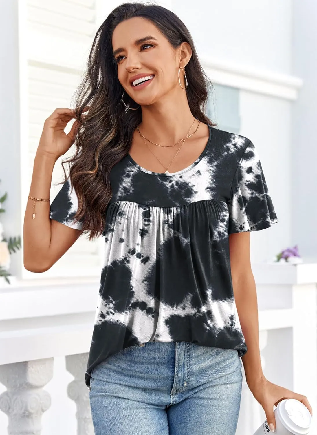 Anymiss 2025 Womens Spring Tunic Tops Summer Casual Dressy Short Sleeve Loose Fit T Shirts M-3X