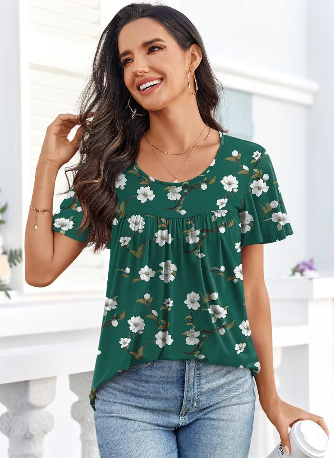 Anymiss 2025 Womens Spring Tunic Tops Summer Casual Dressy Short Sleeve Loose Fit T Shirts M-3X