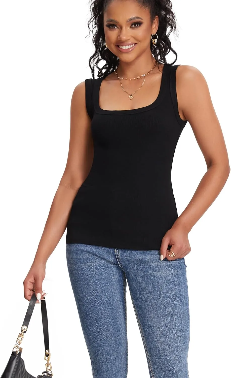 ASAIR Tank Tops for Women Racer Back Square Neck Sexy Ribbed Basic Trendy Sleeveless T Shirts Woman