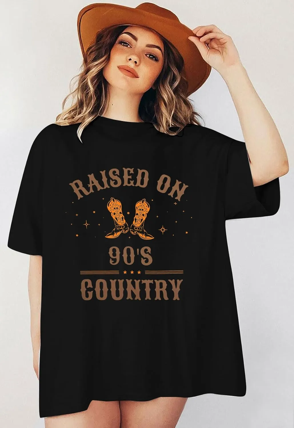 ASTANFY Raised on 90s Country Shirt Womens Vintage Concert Outfits Casual Country Music Graphic Tees Tops