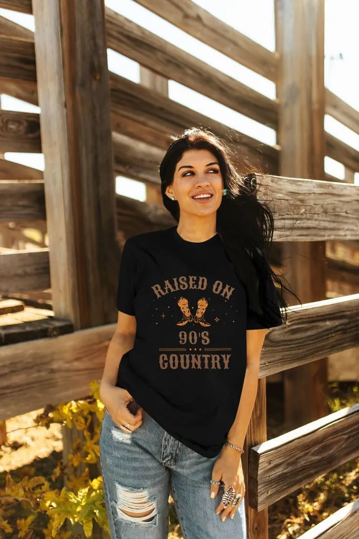 ASTANFY Raised on 90s Country Shirt Womens Vintage Concert Outfits Casual Country Music Graphic Tees Tops