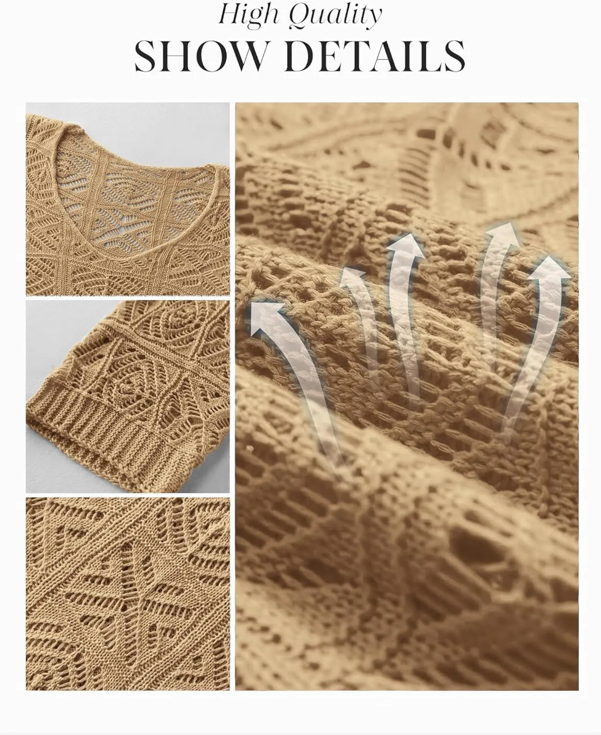 ATHMILE Women's 2025 Spring Summer Crochet Hollow Out 3/4 Sleeve Pullover Sweater Off Shoulder T-Shirts