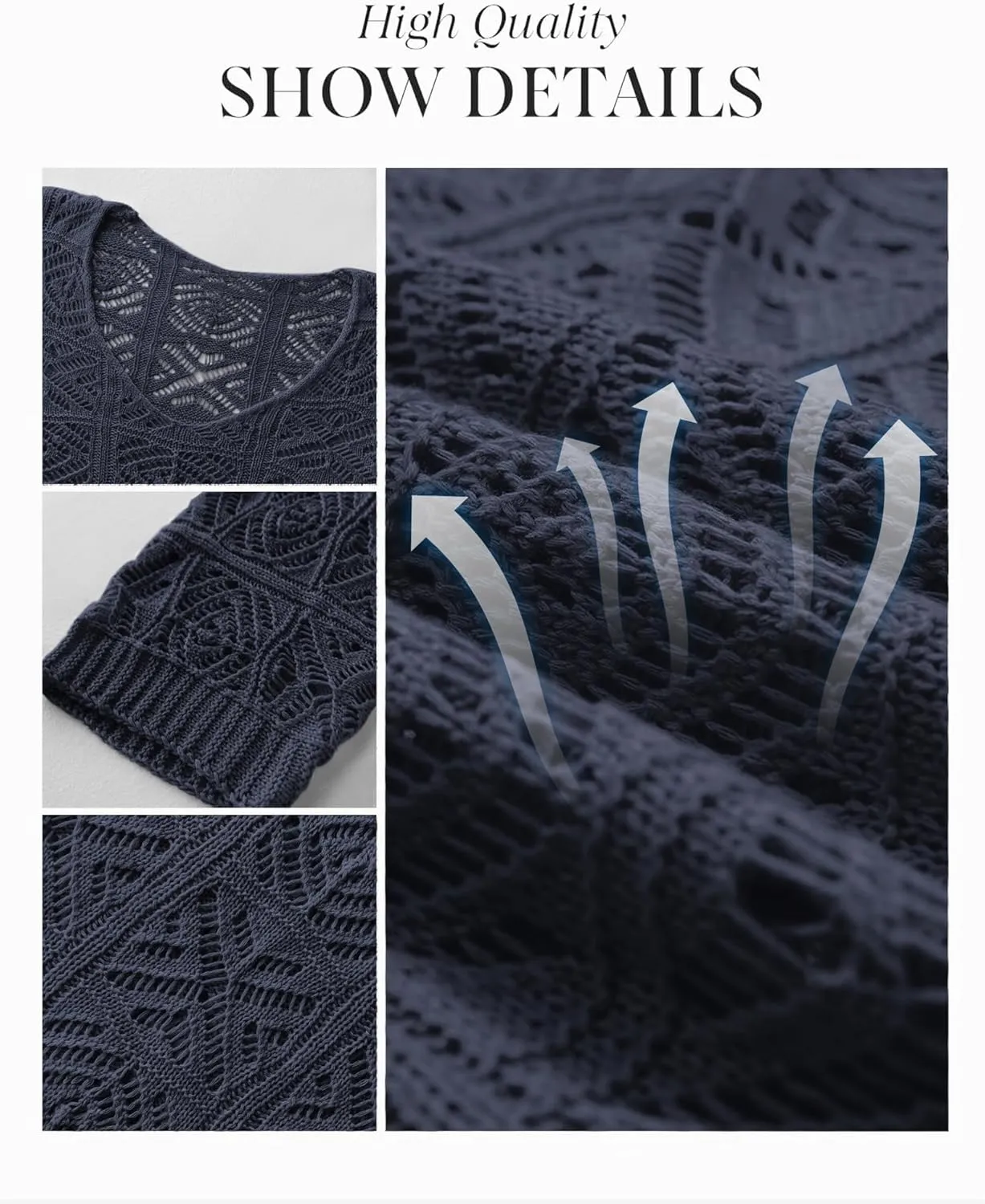 ATHMILE Women's 2025 Spring Summer Crochet Hollow Out 3/4 Sleeve Pullover Sweater Off Shoulder T-Shirts