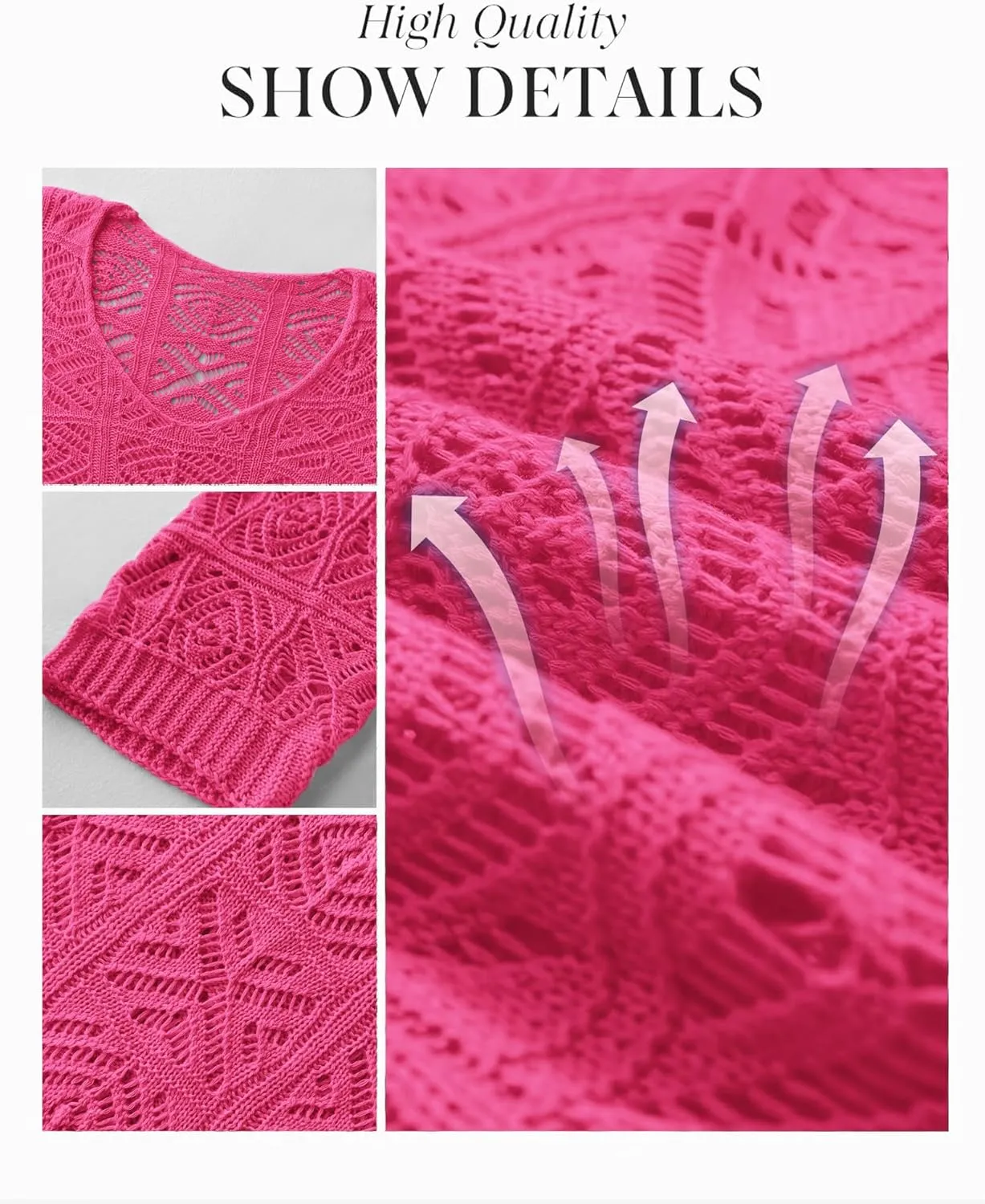 ATHMILE Women's 2025 Spring Summer Crochet Hollow Out 3/4 Sleeve Pullover Sweater Off Shoulder T-Shirts