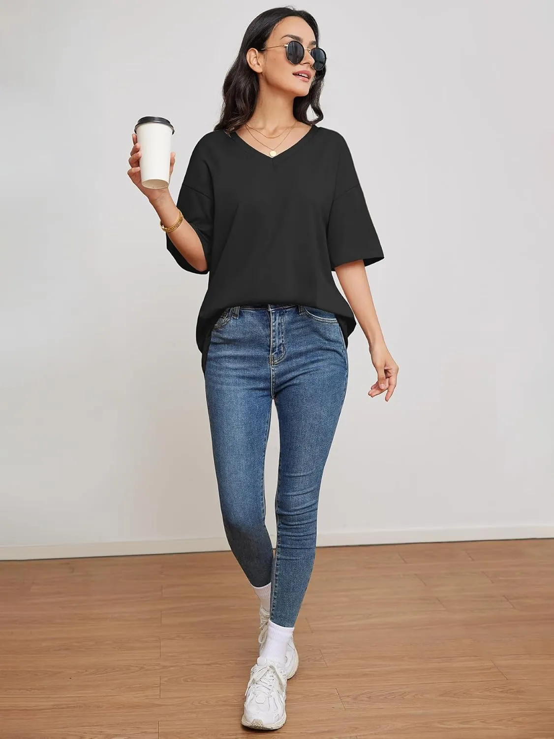 ATHMILE Womens Summer Oversized Shirts V Neck Business Casual Workout Tops Beach Vacation 2025 Gym Clothes