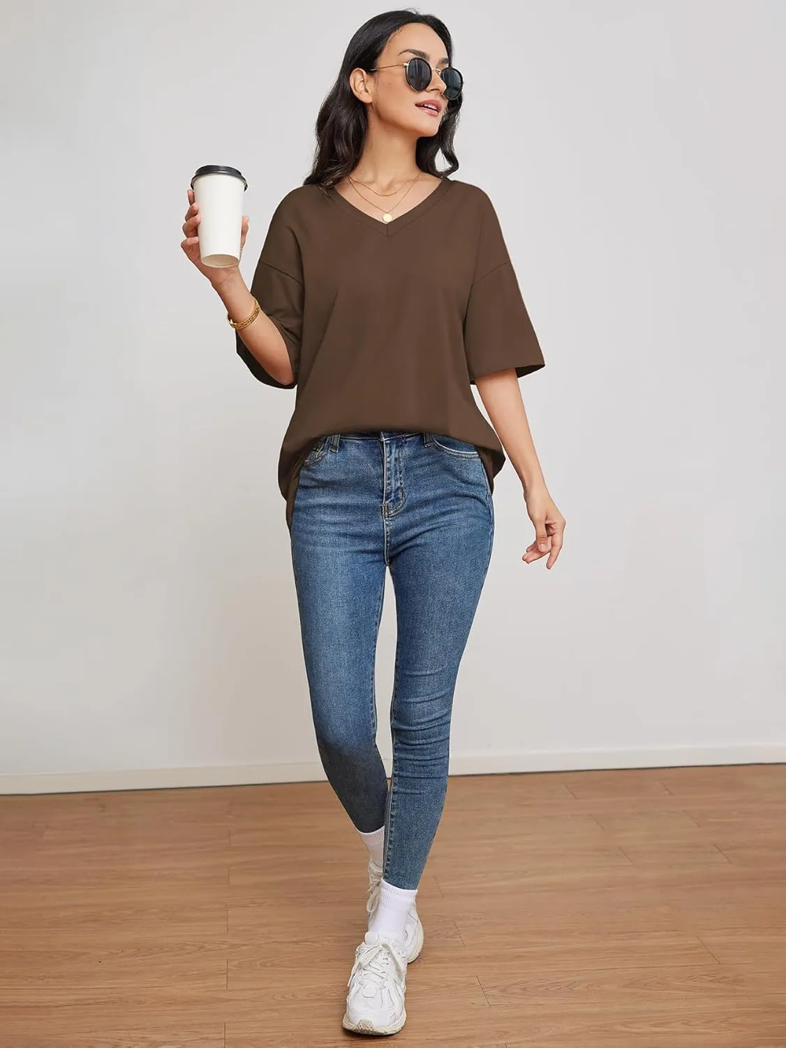 ATHMILE Womens Summer Oversized Shirts V Neck Business Casual Workout Tops Beach Vacation 2025 Gym Clothes