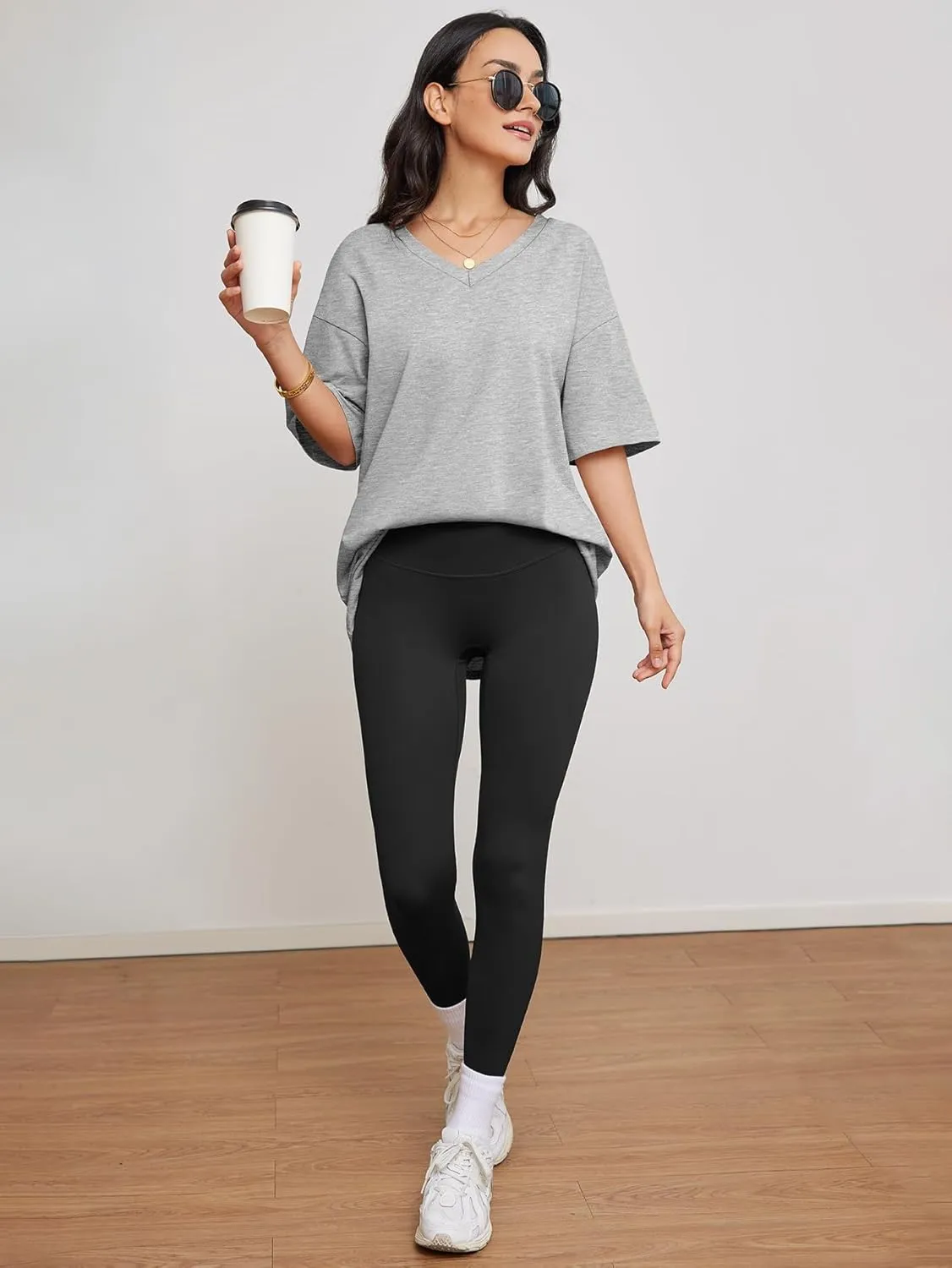 ATHMILE Womens Summer Oversized Shirts V Neck Business Casual Workout Tops Beach Vacation 2025 Gym Clothes