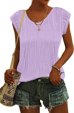 AUSELILY Women's 2025 Trendy Summer Cap Sleeve Tank Tops Casual Ladies Loose Fit V Neck T Shirts