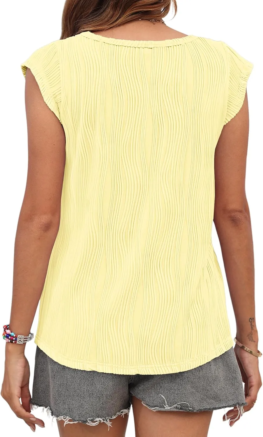AUSELILY Women's 2025 Trendy Summer Cap Sleeve Tank Tops Casual Ladies Loose Fit V Neck T Shirts