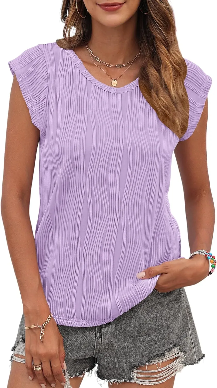 AUSELILY Women's 2025 Trendy Summer Cap Sleeve Tank Tops Casual Ladies Loose Fit V Neck T Shirts