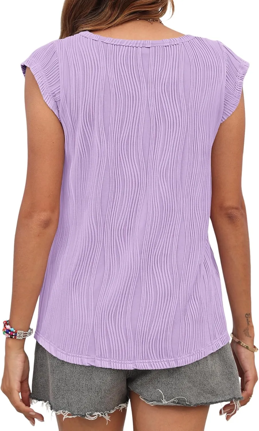 AUSELILY Women's 2025 Trendy Summer Cap Sleeve Tank Tops Casual Ladies Loose Fit V Neck T Shirts