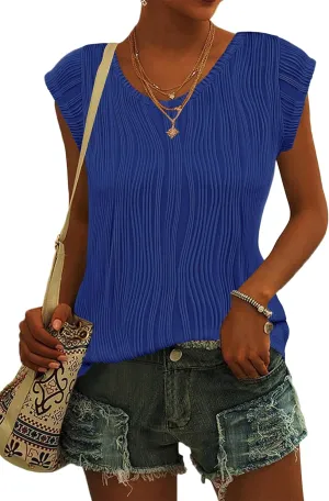 AUSELILY Women's 2025 Trendy Summer Cap Sleeve Tank Tops Casual Ladies Loose Fit V Neck T Shirts