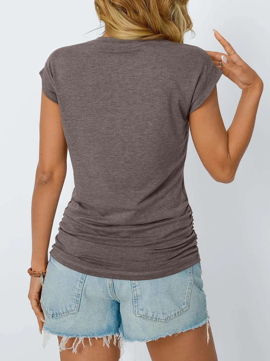 AUTOMET Womens Casual Summer Tops Dressy Cap Sleeve Spring T Shirts Ruched Business Fashion Trendy Clothes Outfits 2025