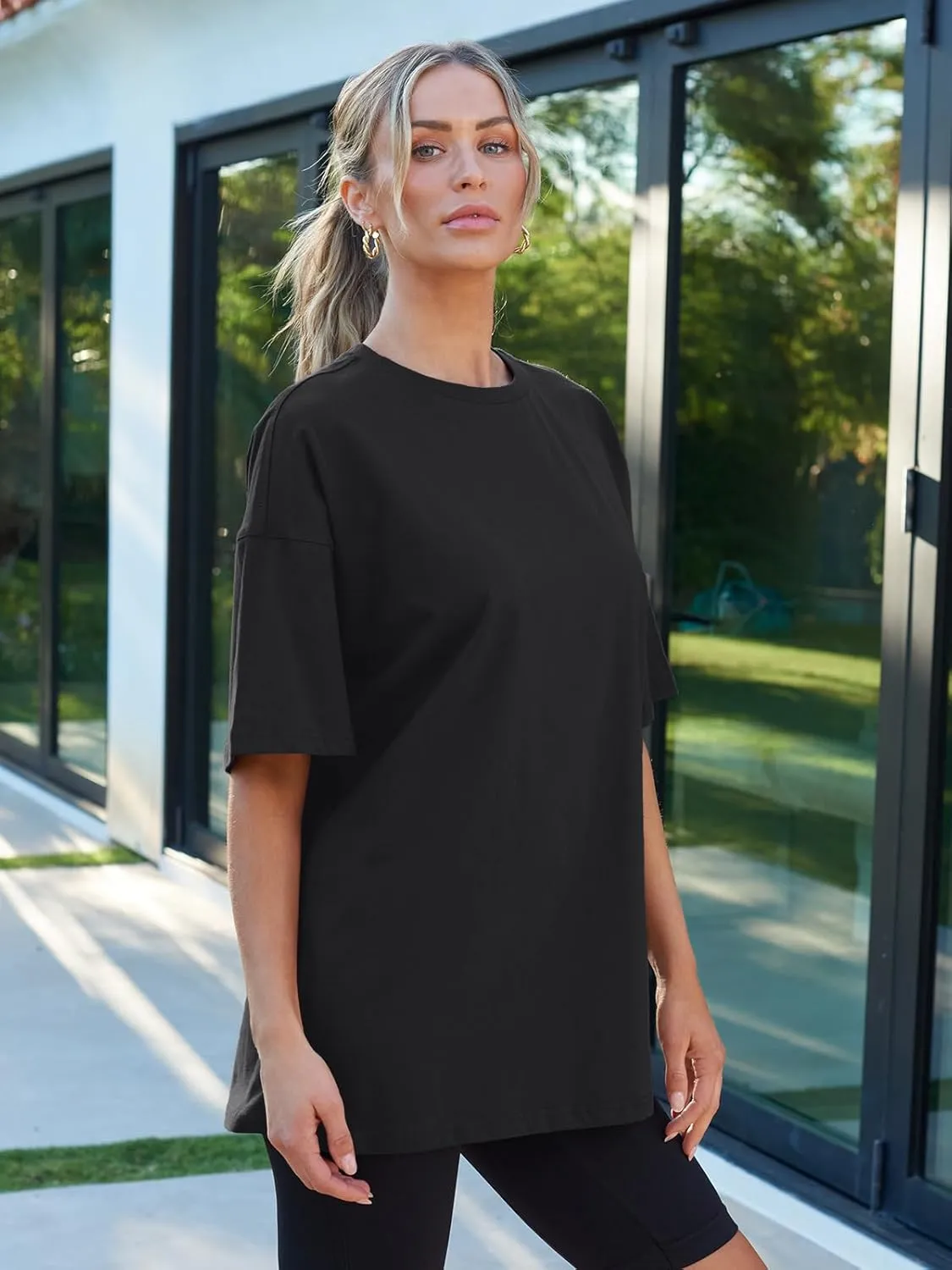 AUTOMET Womens Oversized T Shirts Workout Plus Size Short Sleeve Tops Casual Loose Basic Tees Summer Trendy Outfits 2025