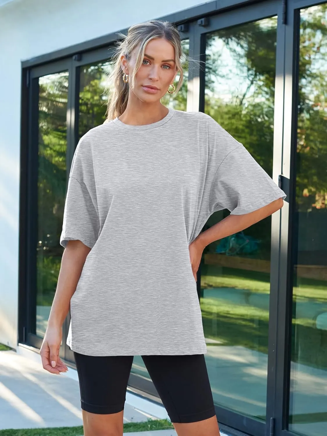 AUTOMET Womens Oversized T Shirts Workout Plus Size Short Sleeve Tops Casual Loose Basic Tees Summer Trendy Outfits 2025
