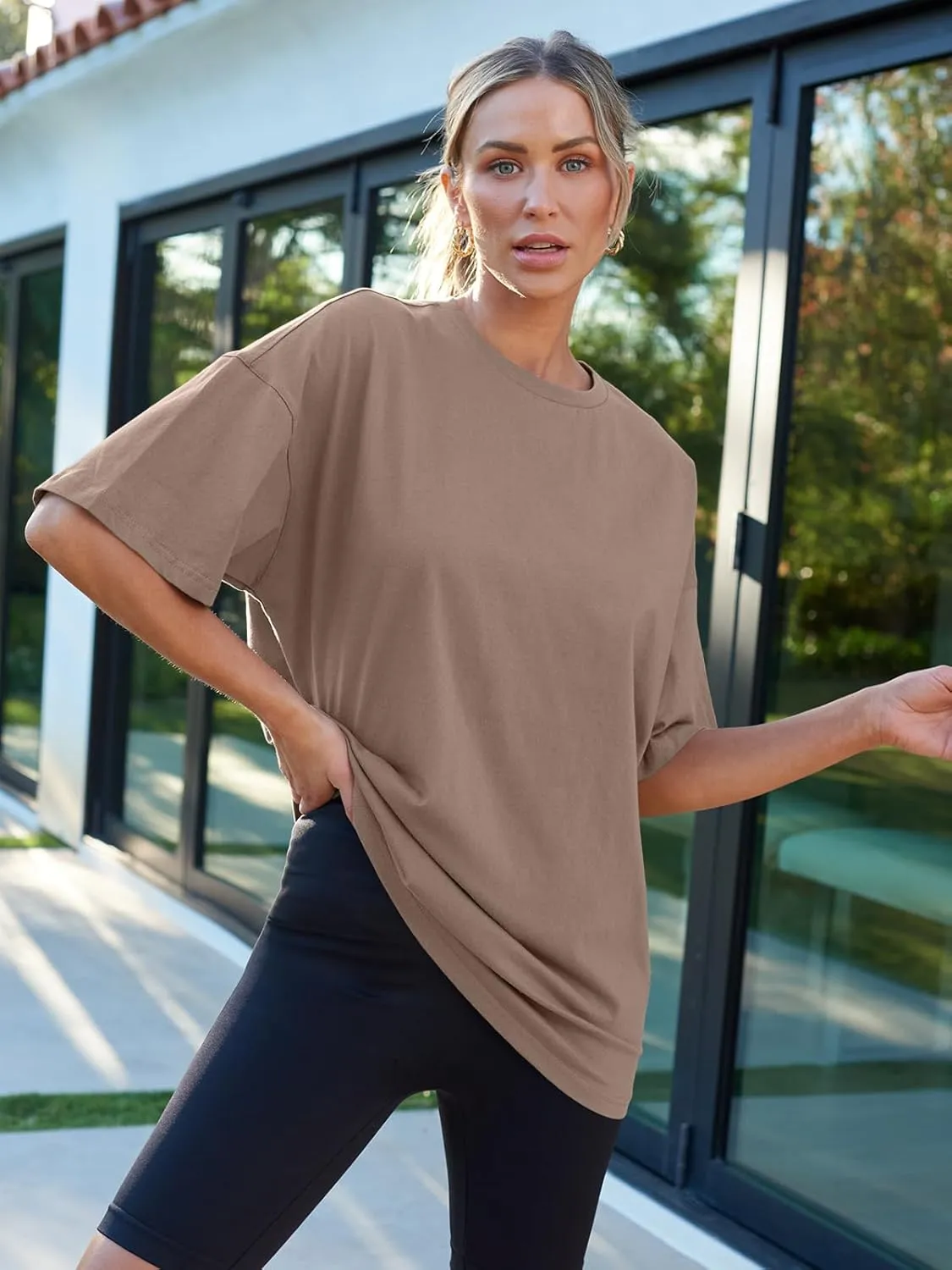AUTOMET Womens Oversized T Shirts Workout Plus Size Short Sleeve Tops Casual Loose Basic Tees Summer Trendy Outfits 2025