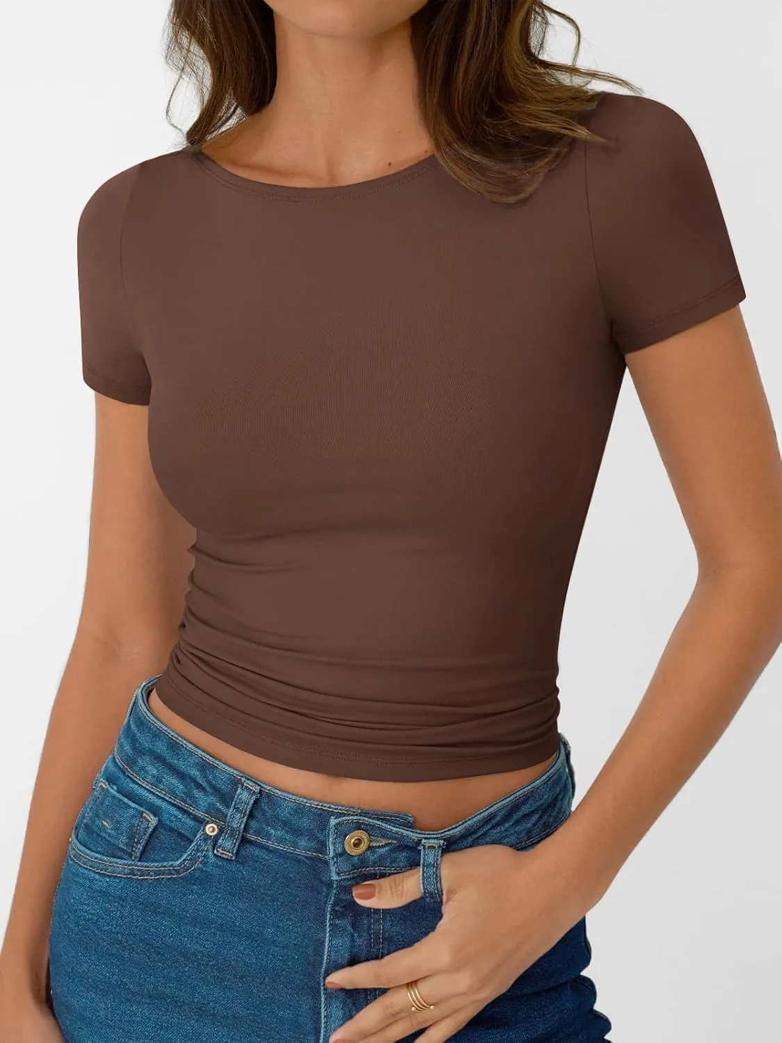 AUTOMET Womens Short Sleeve Boat Neck T-Shirts Going Out Tops Compression Summer Y2k Basic Clothes 2025