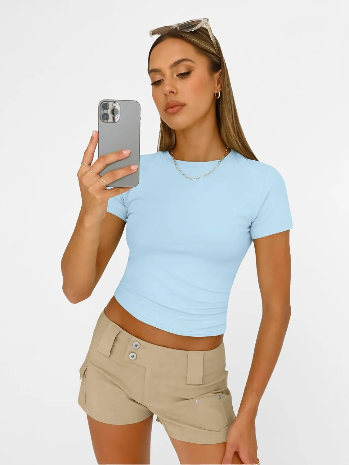 AUTOMET Womens Short Sleeve T Shirts Basic Summer 2025 Workout Tops Crew Neck Gym Crop Tops Trendy Y2K Clothes