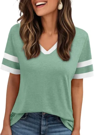 AUTOMET Women's Short Sleeve V Neck T Shirts Trendy Casual Spring Tops Summer Fashion Tees Basic Clothes