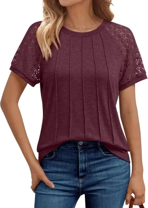 AUTOMET Womens T Shirts Lace Tops Fashion Short Sleeve Trendy Business Casual Dressy Knitted Summer Clothes 2025