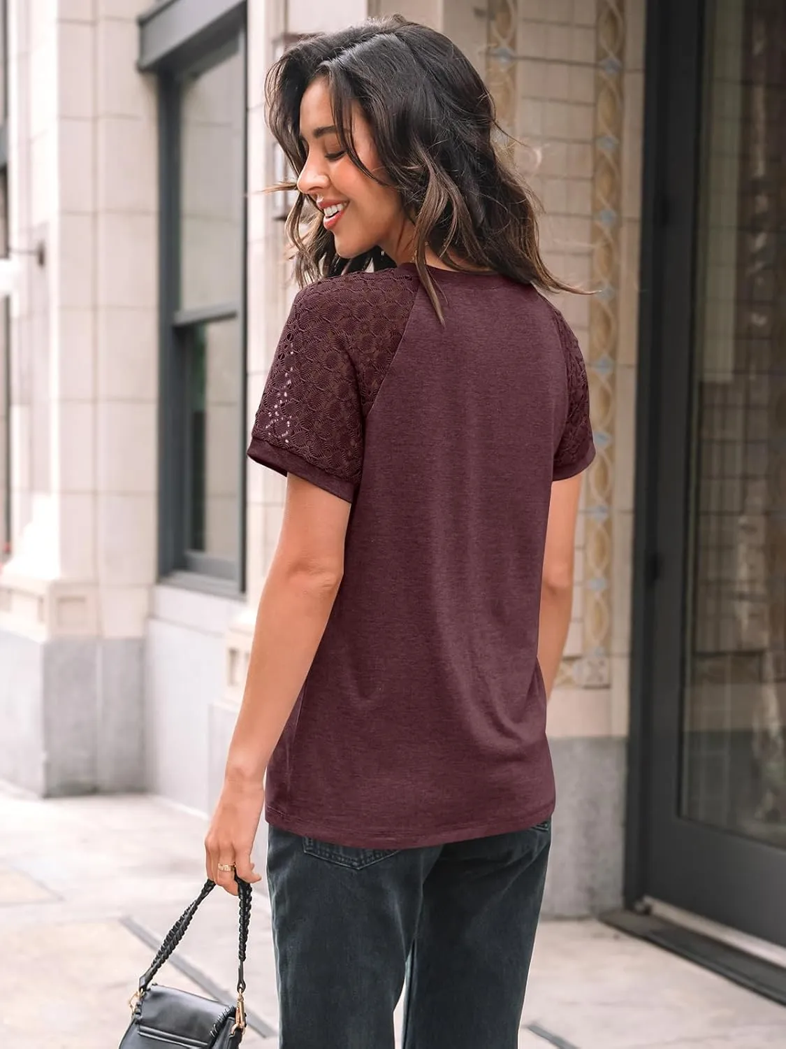 AUTOMET Womens T Shirts Lace Tops Fashion Short Sleeve Trendy Business Casual Dressy Knitted Summer Clothes 2025