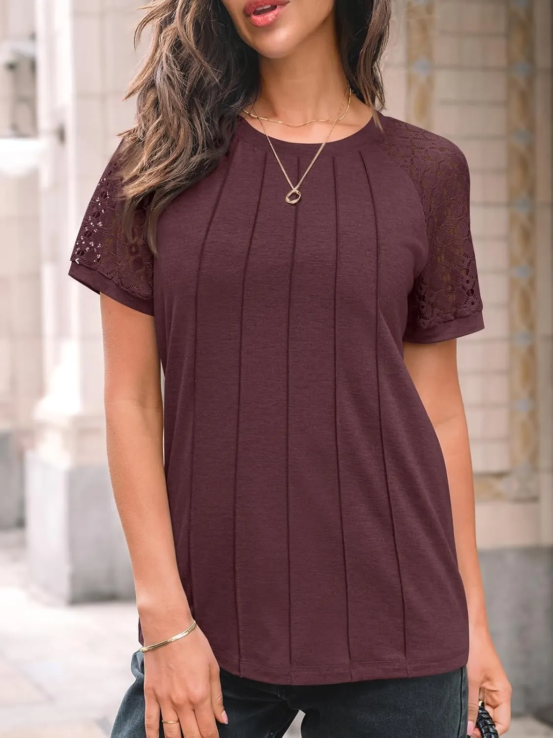 AUTOMET Womens T Shirts Lace Tops Fashion Short Sleeve Trendy Business Casual Dressy Knitted Summer Clothes 2025