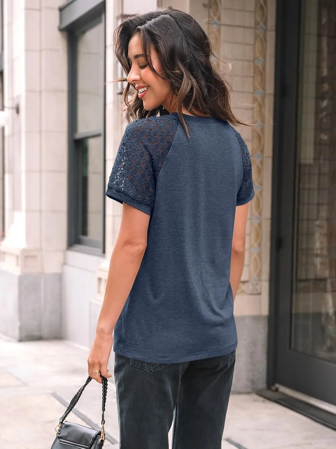AUTOMET Womens T Shirts Lace Tops Fashion Short Sleeve Trendy Business Casual Dressy Knitted Summer Clothes 2025