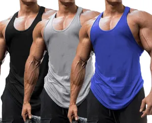 Babioboa Men's 3 Pack Gym Workout Tank Tops Y-Back Muscle Tee Stringer Bodybuilding Sleeveless T-Shirts