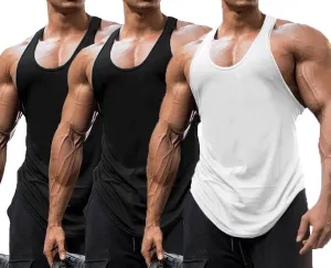 Babioboa Men's 3 Pack Gym Workout Tank Tops Y-Back Muscle Tee Stringer Bodybuilding Sleeveless T-Shirts