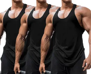 Babioboa Men's 3 Pack Gym Workout Tank Tops Y-Back Muscle Tee Stringer Bodybuilding Sleeveless T-Shirts