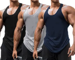 Babioboa Men's 3 Pack Gym Workout Tank Tops Y-Back Muscle Tee Stringer Bodybuilding Sleeveless T-Shirts